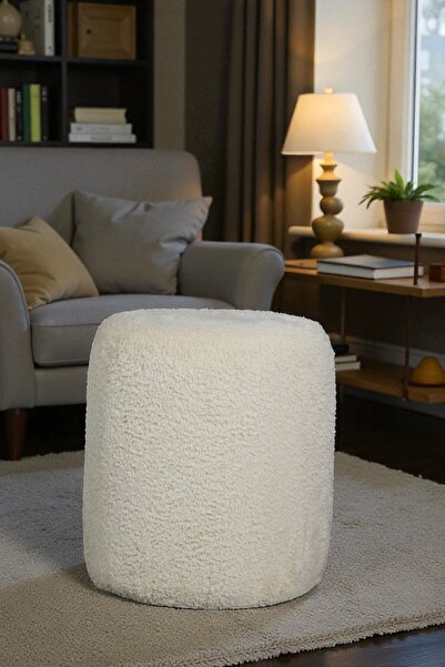 woody maison Silindir Puf – Yumuşacık Doku Teddy Kumaş Makyaj Masa Pufu Bench