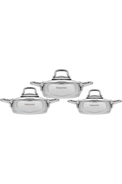 Hascevher steel pots set with glass lid, 6 pieces - silver