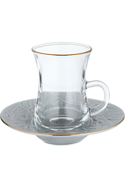 Alsaif Gallery Glass Cups and Saucers Set, 12 Pieces, 120 ml - Clear Grey