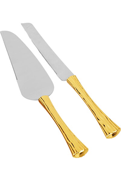 Dania طقم ملاعق تقديم الكيك الفولاذية، قطعتين - فضي ذهبي