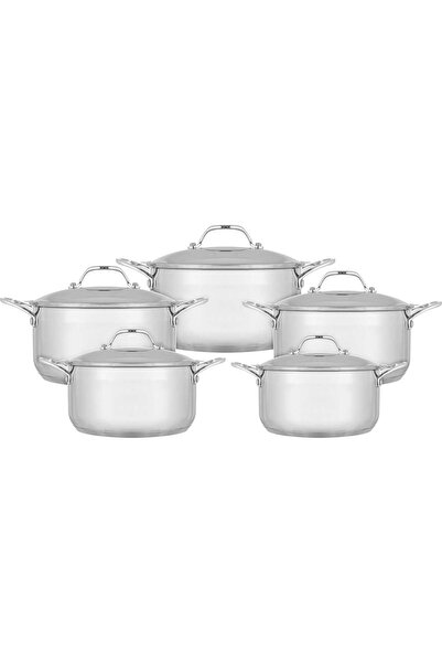 ROCKY steel cookware set with silicone handle, 10 pieces - Silver