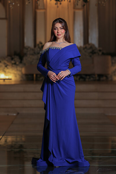 Lara Elegant royal blue one-shoulder dress