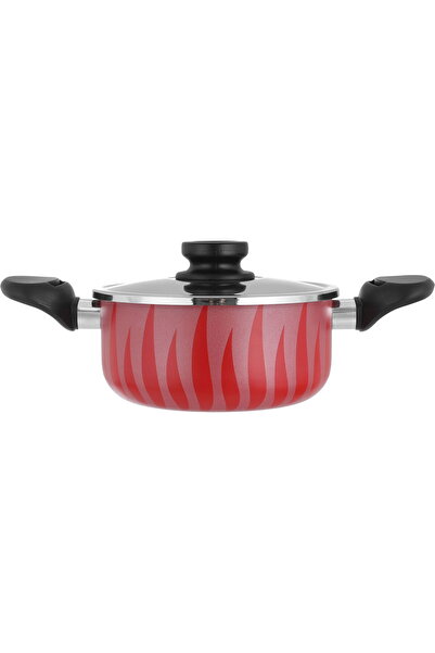 RED FLAME 18 cm Steel Cooking Pot with Steel Lid - Red