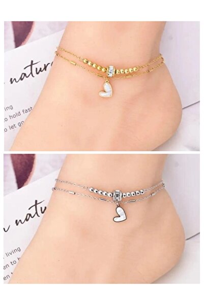 ESJ Stainless Steel Anklet Set of 2 Gold and Silver Color Length: 20+5 cm