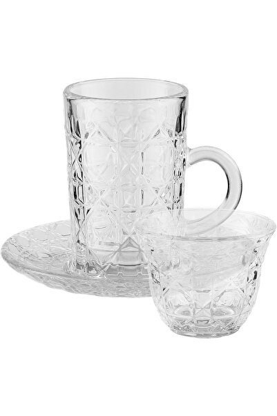 GOLDEN HOUSE Glass Cups and Saucers Set, 36 Pieces - Clear