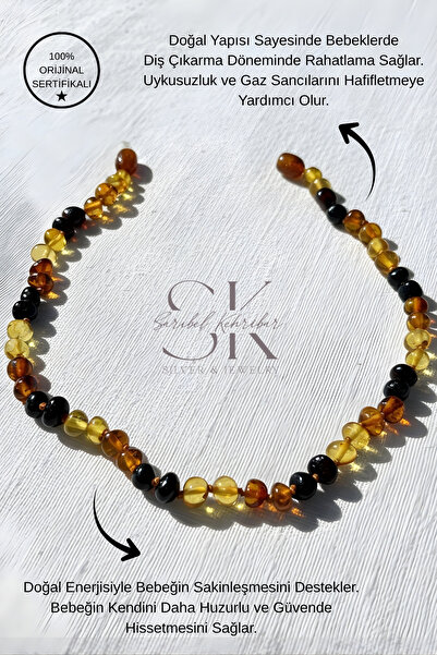 Sarıbel Kehribar Sertifikalı Damla Baltık Bebek Diş Sağlık Kehribar Kolye