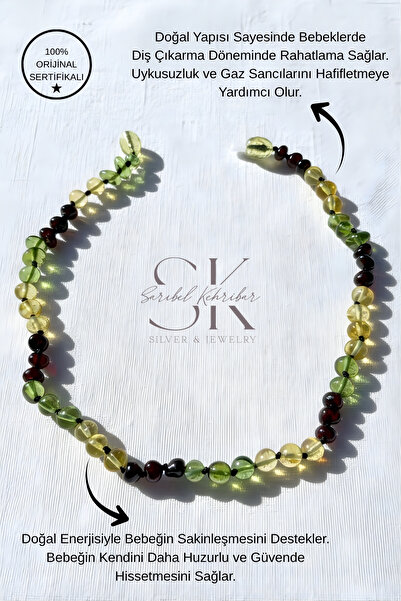 Sarıbel Kehribar Sertifikalı Damla Baltık Bebek Diş Sağlık Kehribar Kolye