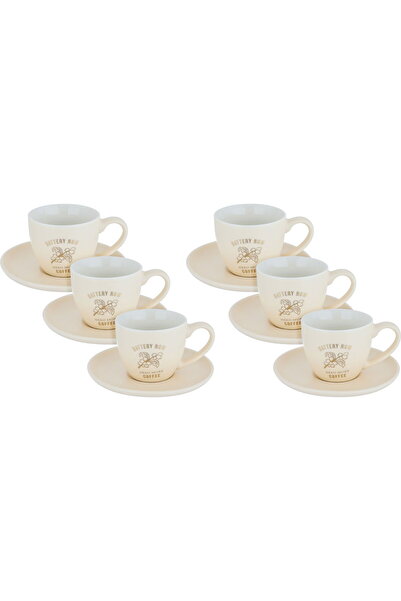 Alsaif Gallery Porcelain Cup and Saucer Set, 90 ml, 12 Pieces - Light Brown