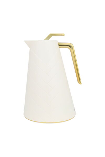 Generic ترمس غلوري، سعة 1 لتر، وعاء داخلي زجاجي، غلاف خارجي بلاستيكي - أبيض ذهبي