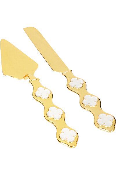 Dania طقم ملاعق تقديم الكيك الفولاذية، قطعتين - فضي ذهبي