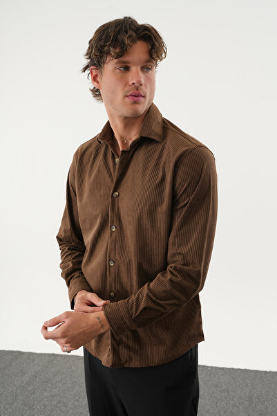 No Way Ανδρικό πουκάμισο με κανονική εφαρμογή, βελούδινο ριγέ μακρυμάνικο πουκάμισο