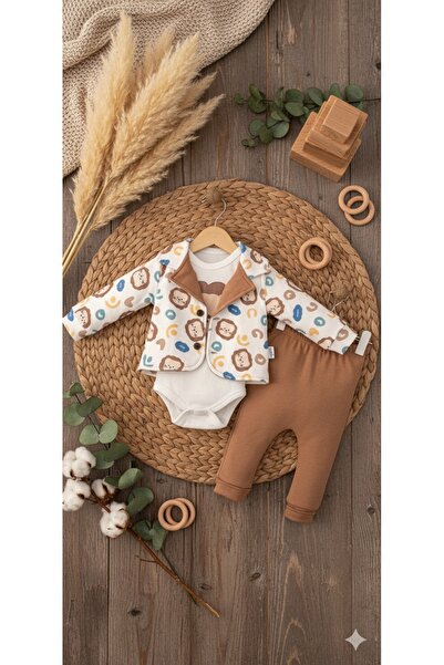 Şık Erkek Bebek Ceketli Takım Safari Aslan Konsept 3'lü Set