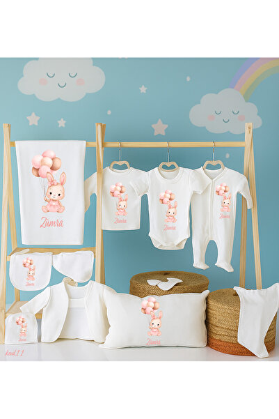 Moda Lime İsme Özel Tavşan ve Balon Temalı Bebek Hediyesi – Pastel Renkli Has...