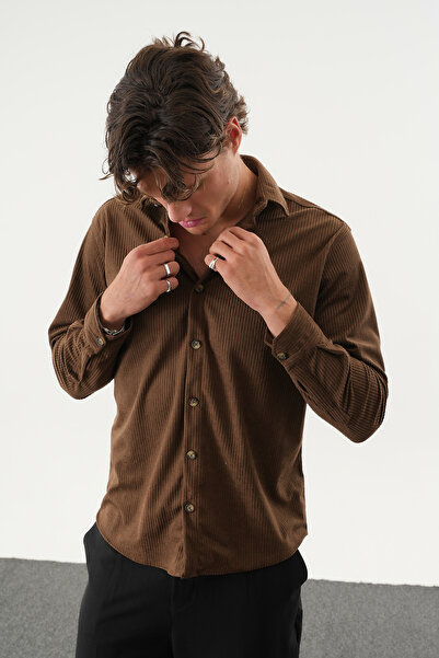 No Way Ανδρικό πουκάμισο με κανονική εφαρμογή, βελούδινο ριγέ μακρυμάνικο πουκάμισο