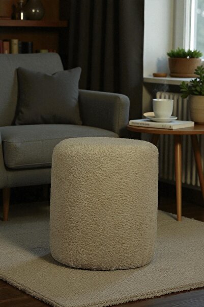 woody maison Silindir Puf – Yumuşacık Doku Teddy Kumaş Makyaj Masa Pufu Bench