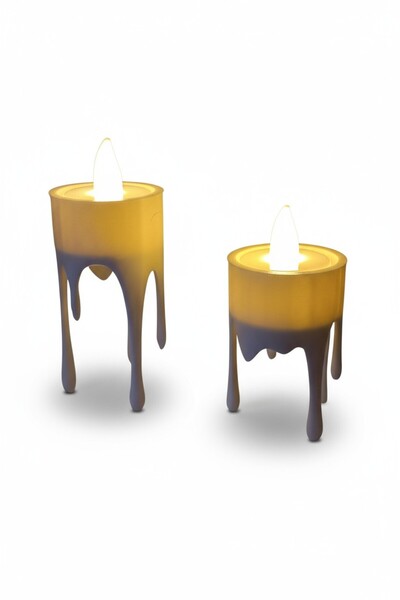 Mescolare Eriyen Mum Görünümlü Pilli Tealight Mumluk Seti (2 Adet-Mumlar dahi...