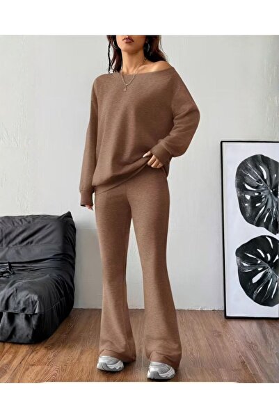 Moda Monisa Women's Relaxed Fit Bottom Top Set - Sweat & Flared Sweatpants, T...