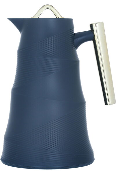 Glory ترمس بامبو، سعة 1 لتر، وعاء داخلي زجاجي، غلاف خارجي بلاستيكي - أزرق غامق