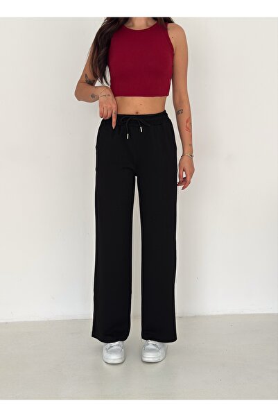 TLG GİYİM Women's Modal Touch Wide Loose Leg Comfortable Stylish Sweatpants Trousers