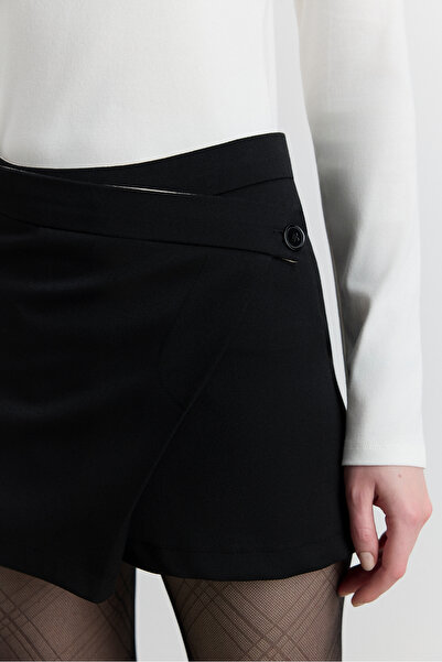 Babushka Black Double-Breasted Waisted Skirt