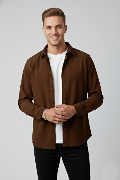 DeepSEA Men's Tile Velvet Corded Fabric Relaxed Fit Shirt Soft Textured Stretch Fabric Velvet Shirt 2600758