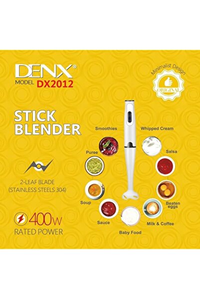 Denx خلاط يدوي بقوة 400 واط مع شفرات من الفولاذ المقاوم للصدأ Dx2012