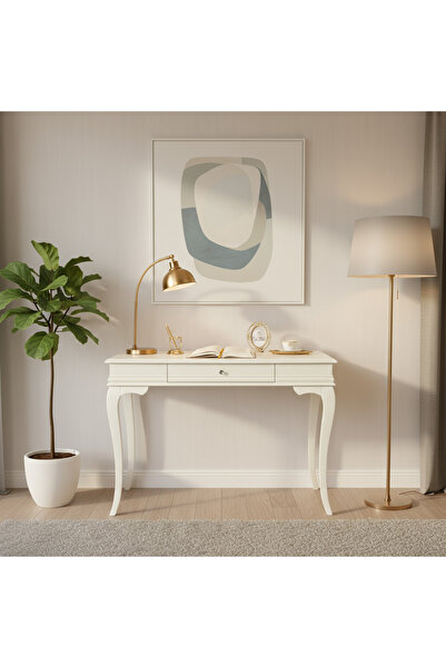 Wooding Mobilya 100 Cm Masif Rustik Krem Çalışma Masası