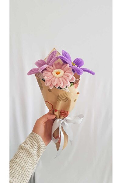 Badem Hediyecilik El Yapımı Dekoratif Şönil Çiçek Buketi (3’lü) – Gerbera ve Zambak Seçenekli Solmayan Hediye