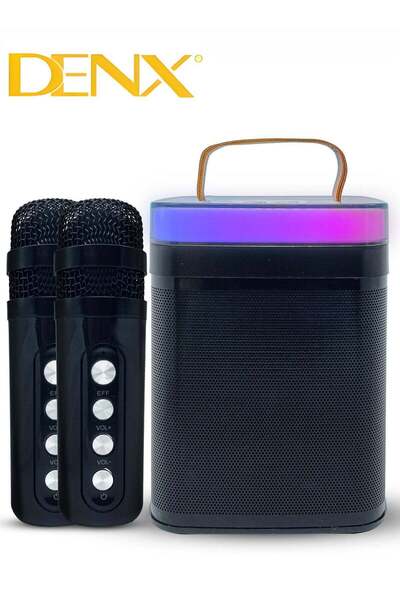 Denx Karaoke Machine, Mini Portable Karaoke Speaker With 2 Wireless Microphones And Dynamic Lights