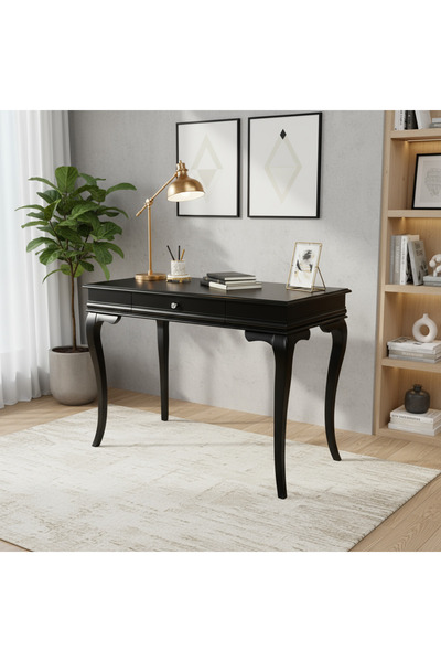 Wooding Mobilya 110 Cm Masif Rustik Siyah Çalışma Masası