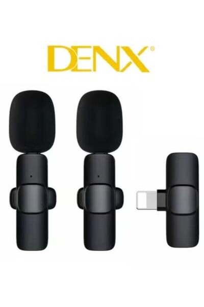 Denx Dual Wireless Lavalier Microphone for iPhone with Lightning Receiver, Noise Reduction, Black