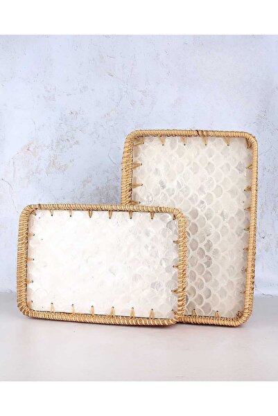 akdeniz home 1360 Büyük Dikdörtgen Bambu Rattan Tepsi Seti 2’li | Doğal, Deko...