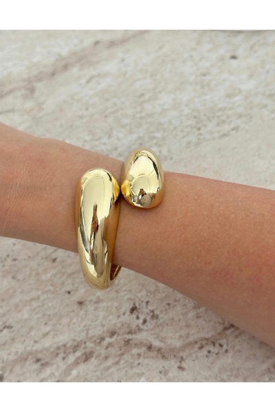 lysiaaccessory سوار من الفولاذ السميك على شكل قطرة ذهبية