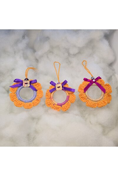 Handmade Hand crocheted Christmas ornaments – set of 3 colorful decorations, 7 cm