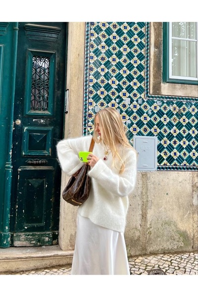 NATUFIAN STORE Women's Crew Neck Oversized Mohair Soft Basic Knitwear Cardigan