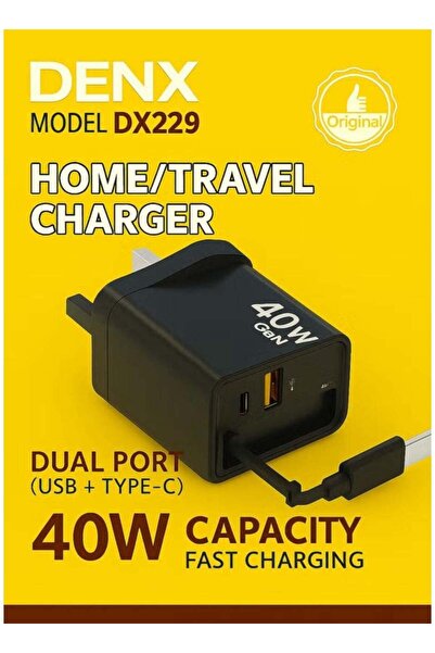 Denx DX229 40W Fast Charging Wall Charger | Dual USB + Type-C Ports | PD & QC 3.0 Support | Mobile C