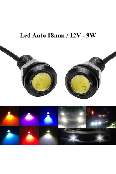 ElectroAZ Set of 2 LED Car Lights with Wire, Diameter 18mm, 12V, Power 9W, Green