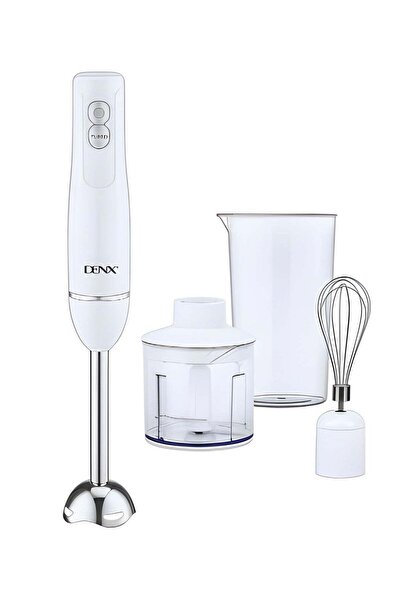 Denx 4-in-1 Electric Hand Blender, 400W, 500ml Chopper, Stainless Steel Whisk, 700ml Cup - Black