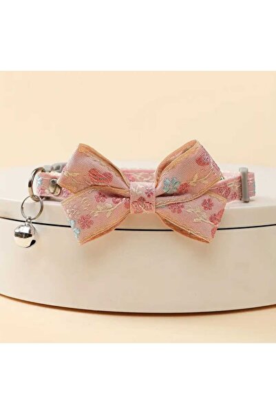 PawDeLuxe Embroidered Butterfly Floral Double Layer Bow Cat Collar with Bell ...