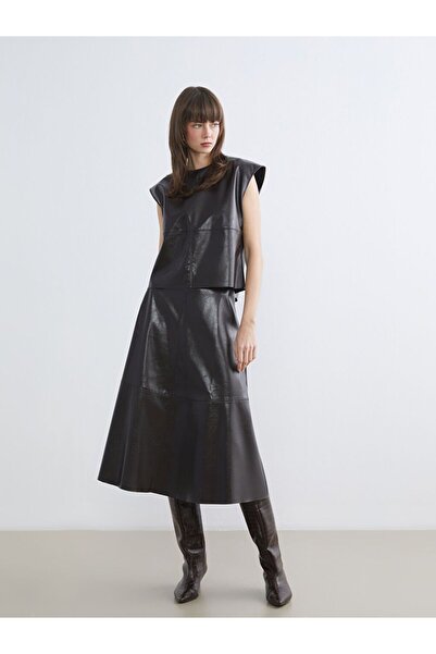 LC Waikiki Lcw Vision Crew Neck Leather-Look Blouse