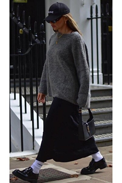 NATUFIAN STORE Women's Crew Neck Oversized Mohair Soft Basic Knitwear Cardigan