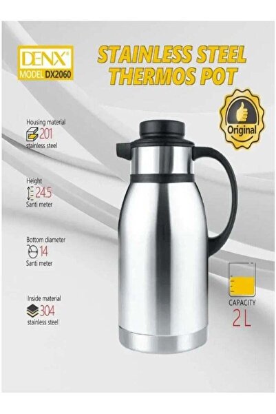 Denx Stainless Steel Thermal Coffee Pot 2L - Double Wall Vacuum Insulated Teapot