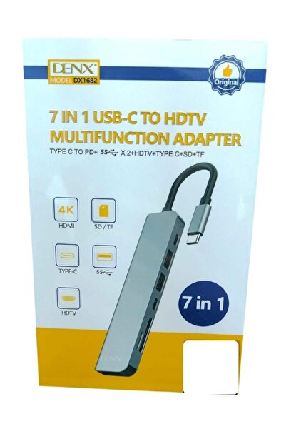 Denx موزع USB-C 7 في 1: 2x USB-A، USB-C PD 87W، HDMI 4K@60Hz، SD/TF مزدوج - فضي