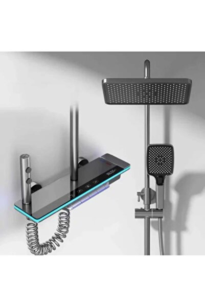 stuffix Shower column with integrated lighting, three-handle design, gray, standard dimensions