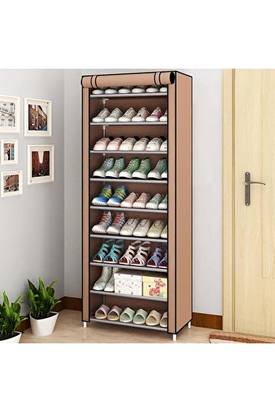 Generic ICV 10-Tier Durable Shoe Rack with Water-Resistant Non-Woven Fabric Cover (Holds 27-36 Pairs) - Brow