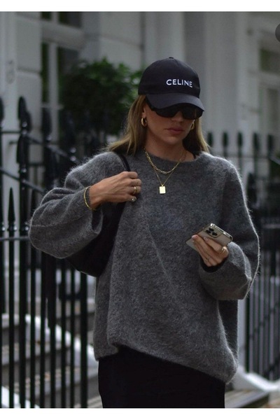 NATUFIAN STORE Women's Crew Neck Oversized Mohair Soft Basic Knitwear Cardigan