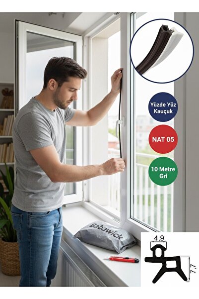 BABAWİCK Saf Kauçuk Nat-05 Kapı Pencere Fitili 10 Metre Gri Tamirat Contası Kaliteli ve Uzun Ömürlü