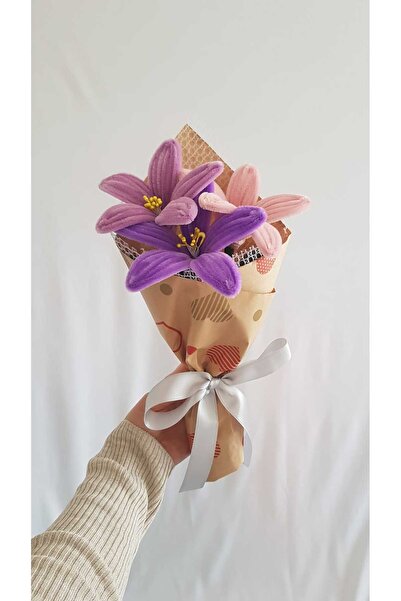 Badem Hediyecilik El Yapımı Dekoratif Şönil Çiçek Buketi (3’lü) – Gerbera ve Zambak Seçenekli Solmayan Hediye