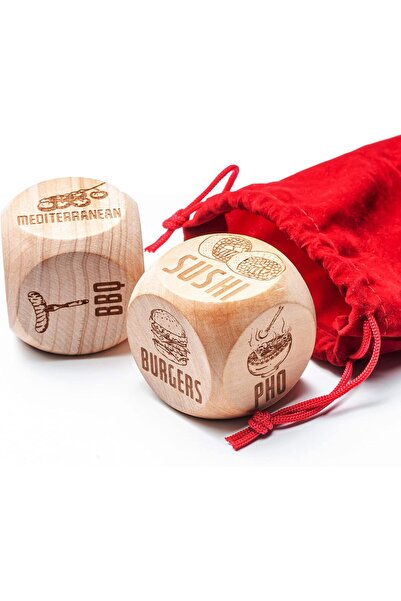 Generic Couples Gift - 2 Engraved Wooden Date Night Dice (Food-Themed)