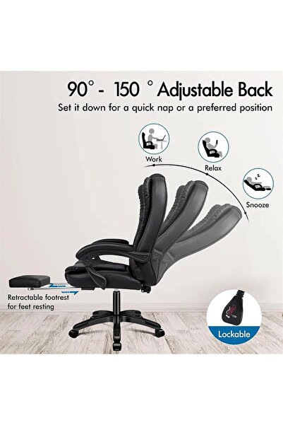 AnneFish Executive Office Chair with USB Massage, PU Leather, Black